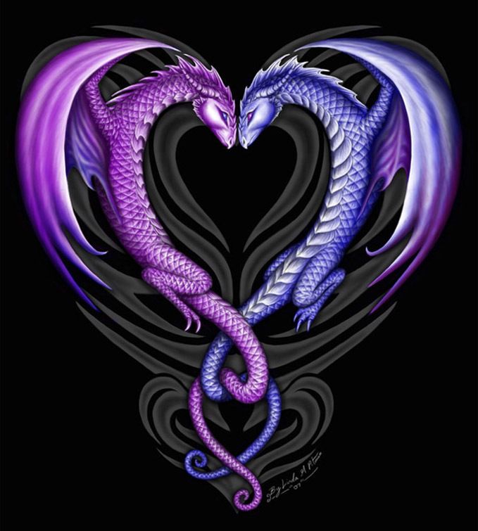two dragons facing each other forming a heart